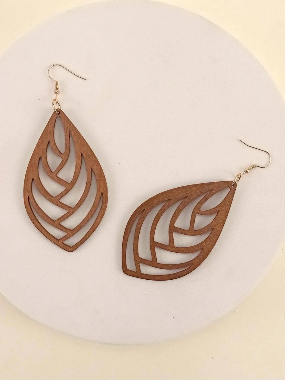 Cutout Leaf Drop Earrings in Warm Brown